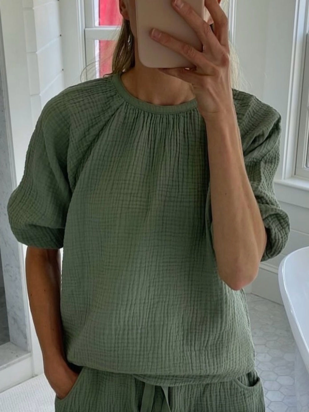 Alice Walk Sage Green Organic Cotton Gauze Top NWT